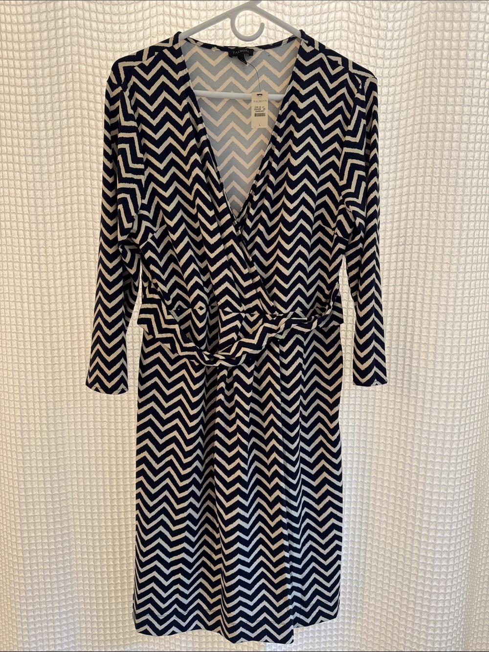 Talbot’s Chevron Wrap Dress in Navy and White